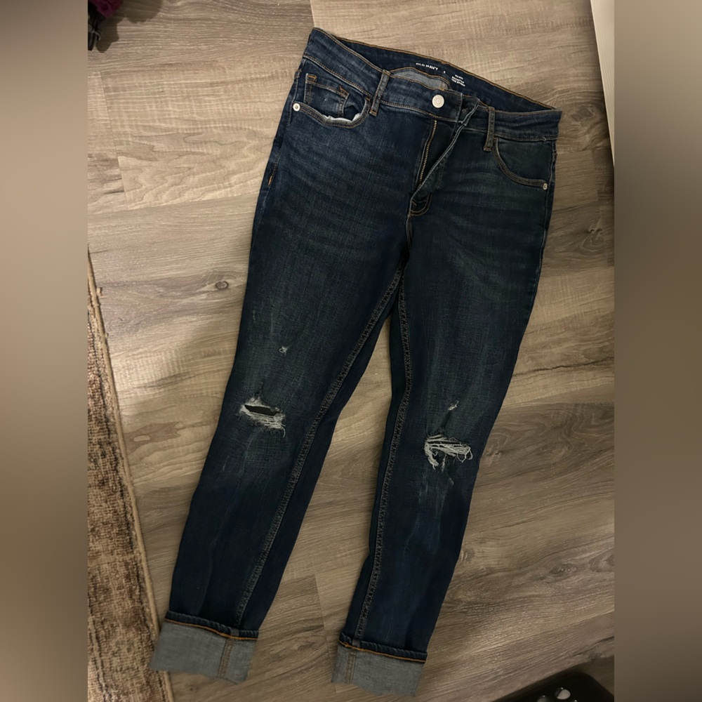 Old Navy Men's Slim Distressed Dark Blue Jeans